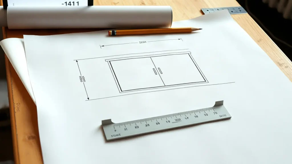 Disegno quotato di un'insegna con squadra e matita sul tavolo
