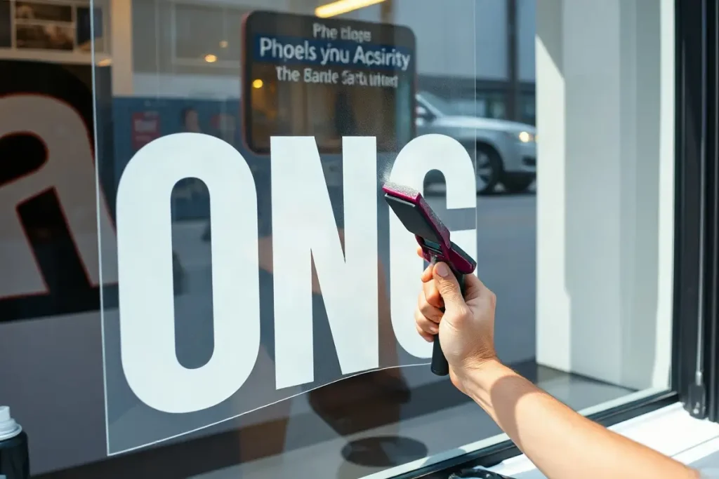 Posa della pellicola adesiva sul vetro con la spatola
